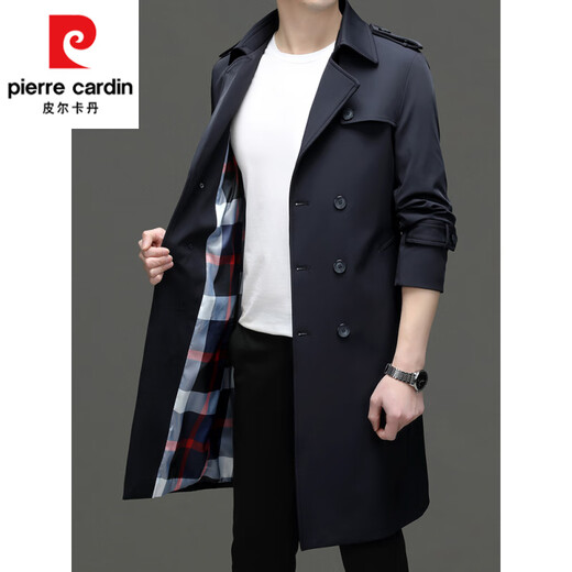 皮尔卡丹（pierre cardin）男士风衣长款2025春秋季新款商务西装领大衣休闲英伦风过膝外套男 豆绿 4XL 195 建议【185-195斤】