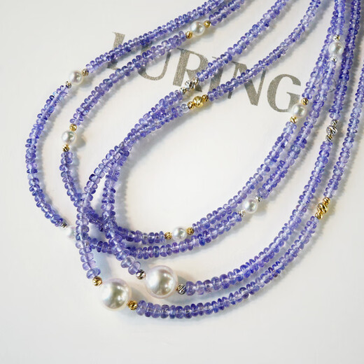 Kechuweijia lavender. Natural tanzanite + Japanese Akoya pearl necklace bracelet 18K gold spot/gold/single bead necklace/full length about 38+5c