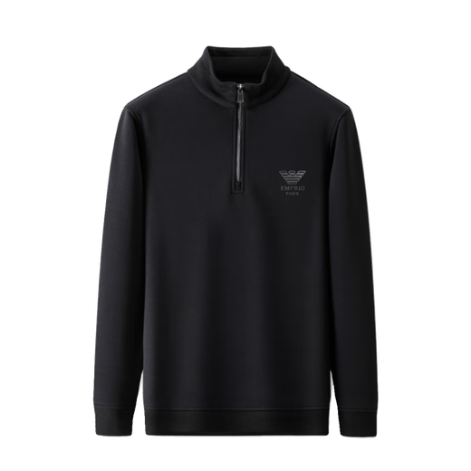
Armani stand-up collar long-sleeved T-shirt for men's middle-aged pure cotton zipper sweatshirt in autumn and winter plus velvet thickened base shirt A3291-Black<> plus velvet M 165 (recommended to wear 90-120 Jin [Jin equals 0.5 kg])