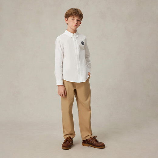 E LAND KIDS 100% cotton Eland boys and girls shirt summer college style badge embroidery pure cotton long sleeve Blue blue/50 120 cm