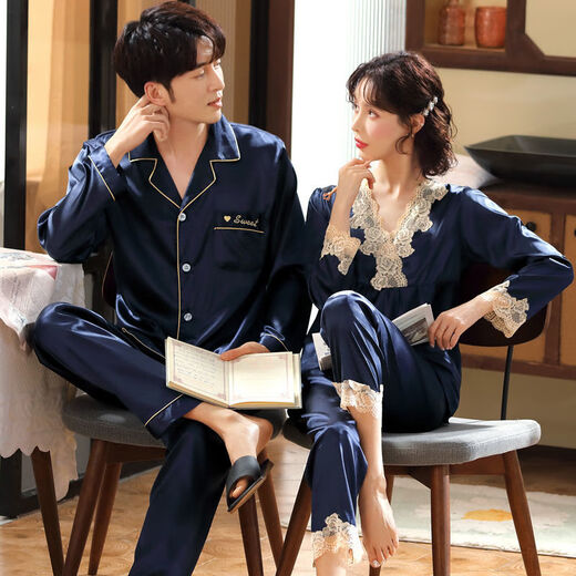 Modal 2025 New Couple Pajamas Women's Spring and Autumn Long Sleeve Thin Ice Silk Cute Set Men's Summer Home Clothes 900 Champagne XL Male + Female L