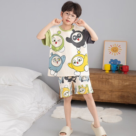 Nuevo estilo de verano Pajamas Pajamas Algodón puro Shorts cortos de manga corta de estilo delgado y para niños grandes Estudiantes de verano Ropa para niños para niños B1047 Fiesta de huevo [100 Set de algodón puro] Un tamaño recomendado de 103 cm30jin [Jin equivale a 0.5 kg] dentro de [8 tamaños]