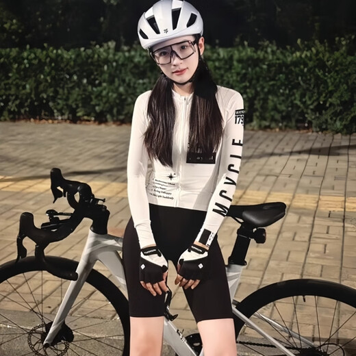 
Spring snow under the forest, summer cycling suits for women, spring and autumn road bike cycling suits for men, long-sleeved tops for bicycle road bike cycling suits for quick drying white-summer S