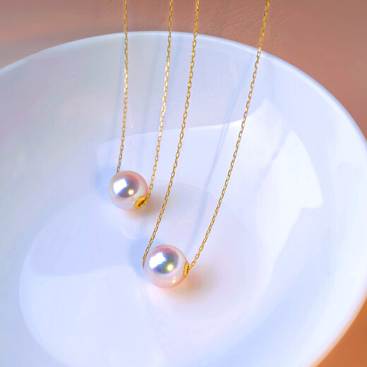 Floating lotus round necklace seawater pearl pendant single clavicle chain a seawater pearl style 9-9 o'clock 5mmx45cm