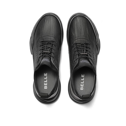 Belle Casual Men's Shoes Cowhide Thick-soled Sports Shoes Commuting Business Leather Shoes 8AY01CM3 Pre-sale Black - Single Liner 41 (255mm)