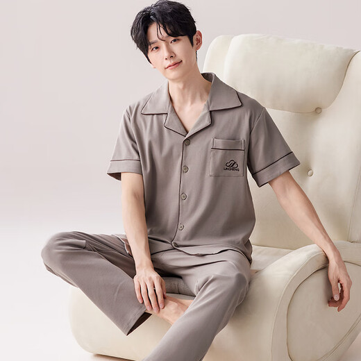 雅鹿睡衣男纯棉夏季2025年新款夏天全棉男士大码可外穿家居服套装 NSALM-LMSJ9215 3XL (建议175-195斤)
