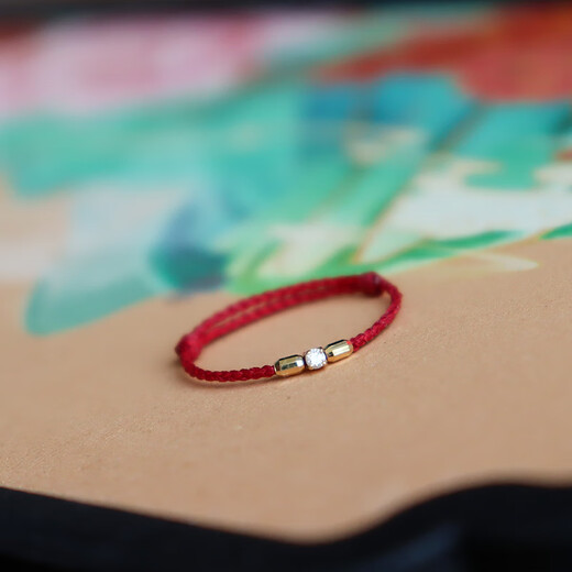 Slightly gifted 2 points of real diamond 18k gold very fine red line ring adjustable ring AU750 exquisite small diamond ring zodiac year main picture wine red 918 size