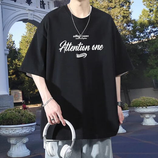 尘行者美式重磅短袖t恤男纯棉夏季宽松上衣服五分半袖学生ins潮牌打底衫 【畅销版 230G短T】T632白色 XL