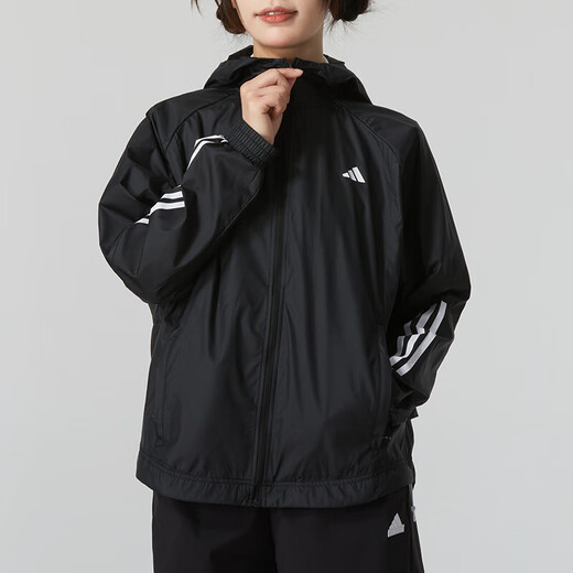 阿迪达斯（adidas）三条纹运动套装女2025春夏季新款户外防风梭织连帽夹克外套直筒裤 IS8036+JE1306 L