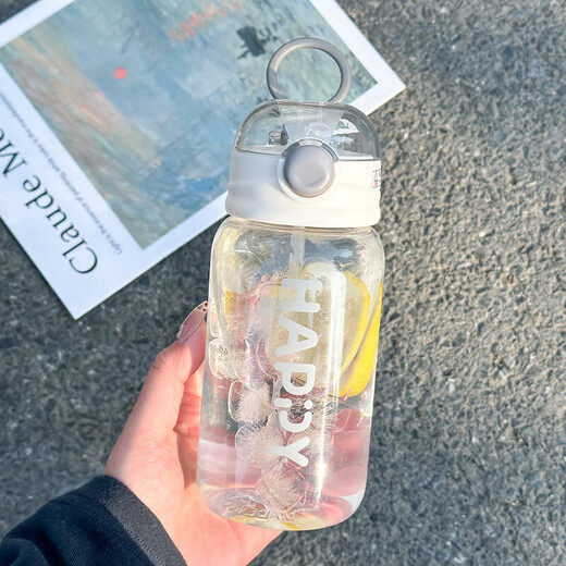 New Spring Simple Straw Plastic Cup High-Looking Student Water Cup Portable Sports Cup Large Capacity Line Gray 550ml Single Cup