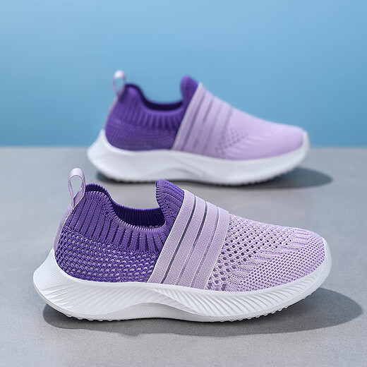Sneakers pour enfants Spring and Summer Boy en usure, résistant aux collisions, léger et respirant, pédale d'un pied pour filles chaussures décontractées du campus extérieur 677 violet léger [net unique d'été] 29 longueur intérieure 18,6 / longueur de pied 17,6