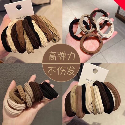Thick Hair Tie Brown Hair Tie Ponytail Rubber Band for Women Simple Temperament High Elasticity Durable High-Level TS58-Popcorn Hair Tie 2 Random