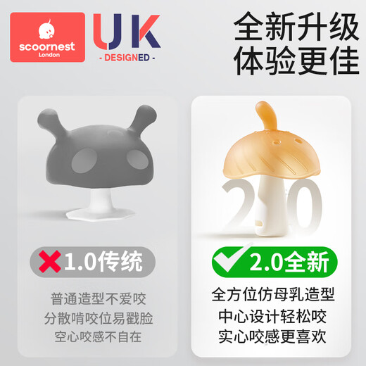 Kechao Teether for small-month-old babies to prevent hand-eating mushrooms during the oral stage, teething gum and molar stick to soothe babies from 0 to 1 year old and 6 months old, small mushroom soothing teether (anti-buck teeth)