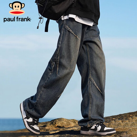 Paul Frank Jeans Men's American Autumn and Winter Loose Pants Men's Pleated Casual Pants Men's Pants Retro Blue 2XL