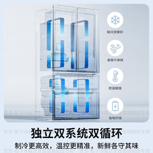 Panasonic PLUS 573L French-style multi-door refrigerator ultra-thin zero-embedded dual-system circulation air-cooled frost-free first-level energy efficiency NR-EW57TGB-W national subsidy