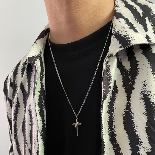 Zhou Baifu Silver Cross Necklace for Men 2025 New Clavicle Chain Pendant Student Day Gift for Boyfriend