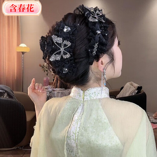 Containing spring flowers, elegant and versatile headband, Korean style black butterfly, exquisite and fashionable, full of diamonds, high skull pleated headband, pleated headband#