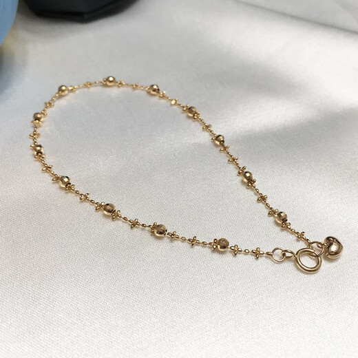 Kechu 18k gold plain gold faceted beaded bean bracelet, worn alone and stacked, exquisite and romantic ROKEKE 18k gold, it is recommended to be 1cm larger than the hand circumference 16cm