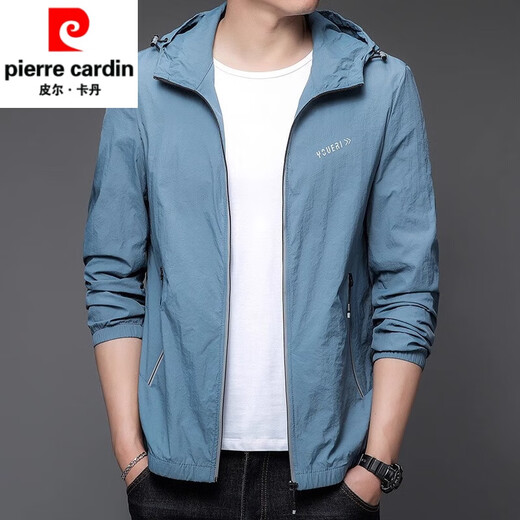 Pierre cardin 2025 new sun protection clothes for men's summer thin outdoor ice silk hooded UV sun protection jacket N9928 mist blue M 170 105-120Jin [Jin equals 0.5 kg]