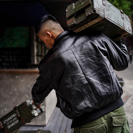 Jihua Tongrui 2024 Autumn and Winter New A2 Flight Jacket Military Style Retro Casual Leather Motorcycle Cotton Jacket Black S