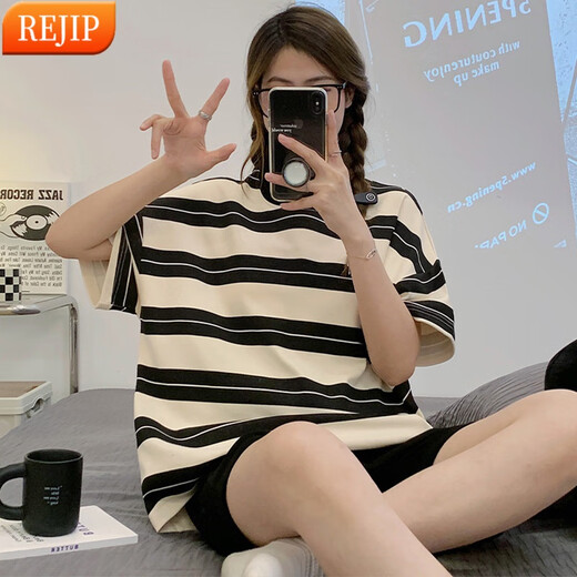 REJIP女夏短袖睡衣2025年新款可外穿胖mm大码200斤可爱网红家居服套装 684 5XL