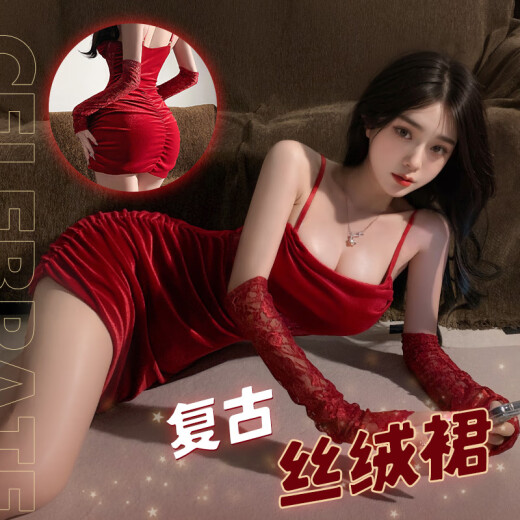 霏慕圣诞新年战袍情趣内衣制服套装免脱开档床上羞耻性感睡衣夫妻刺激 车厘子红纯欲包臀裙6198【吊带裙+T裤+袖套*2 均码【隐私保密】买2件打8折