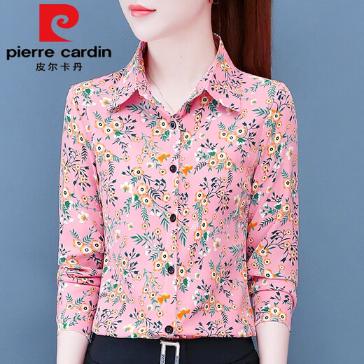 皮尔卡丹（pierre cardin）碎花雪纺衬衫女长袖2025春春季新款中年妈m妈复古印花衬衣打底上 ZXP1390黑色今年流行的轻奢品牌 S 【建议80-95斤】