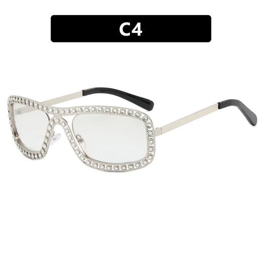 Ke Dun oval diamond plated sunglasses large frame personalized party sunglasses European and American fashion vacation trend women's sunglasses gold frame full gray as picture