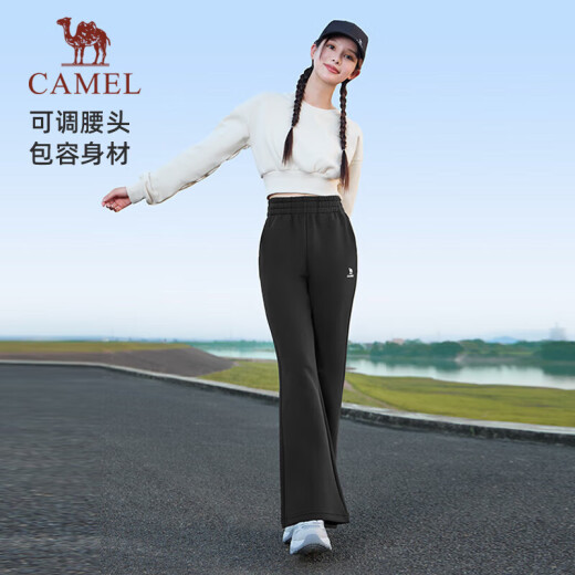 骆驼（CAMEL）直筒运动裤女款透气休闲针织卫裤子 J24CAXLN671 幻影黑 XXL