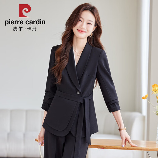 皮尔卡丹杏色感西装套装女春秋2025新款小个子气质职业装女士西服外套 6625杏背心 L