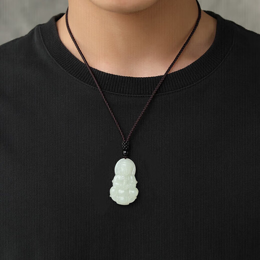 Manli Cui Hotan White Jade Guanyin Pendant Peace Bodhisattva Jade Pendant Necklace Gift Certificate for Boyfriend