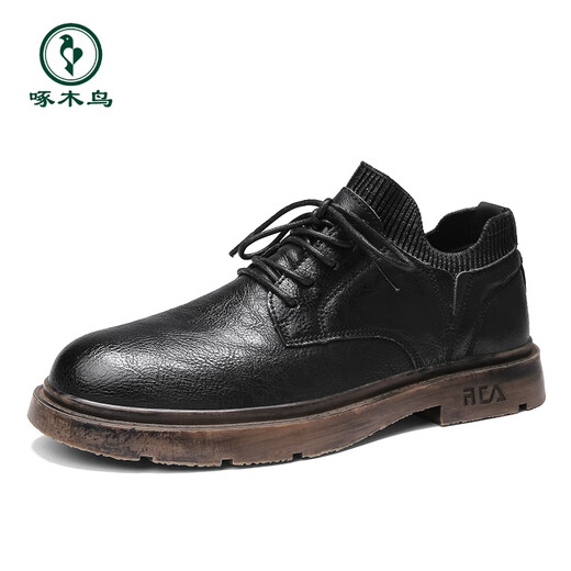 Woodpecker Casual Lederschuhe Britische Business Formale Wear Herrenschuhe 2025 Frühlings- und Herbst neuer trendiger vielseitiger Retro -Socken echte Leder -Freizeitschuhe Schwarz (9920) 39