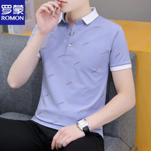 
Romon 2025 new summer lapel men's short-sleeved T-shirt casual trendy brand polo collar men's collar half-sleeved ice silk white QY679 M