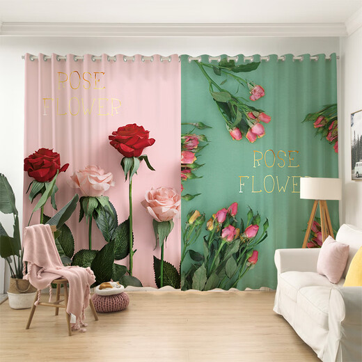 Ouoety rideaux personnalisés modernes fleurs nordiques américaines modernes fleurs de rose petite fille princesse chambre chambre salon baie fenêtre gauze b1049 width de tissu de tissu 1 mètre Prix / combien de mètres pour prendre une photo