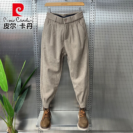 Pierre Cardin 2025 Neue Herrenhosen Herbst und Winter Cord Cord plus Samt Casual Hosen Reißverschlüsse kleine Füße lose Harem Hosen hübsche Streifenhose schwarz m