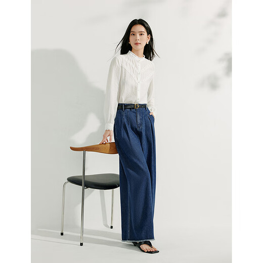 Inman French lace lyocell shirt 2025 spring women's new long-sleeved shirt off-white S