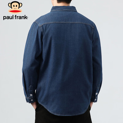 Paul Frank long-sleeved shirt men's spring and autumn casual denim shirt men's jacket men's trendy top men's dark blue XL