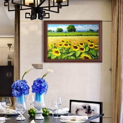 Sonnenblume Pastoral Landschaft Malerei handbemalte Ölmalerei Europäischer Eingang Eingang Eingang 692 Gold Massivholz Rahmen 160x100