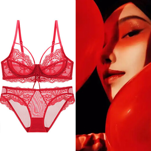 Victoria Palace Ultra Thin Lace Bra Set Sexy Plus Size Underwear Set Big Breasts Show Small DE Cup Red Zodiac Year Underwear Pink 40D (90D) with XXL Panties
