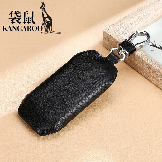 袋鼠（KANGAROO）2025新款升级版真皮车钥匙包牛皮荔枝纹防水拉链汽车通用钥匙套 黑色【防水拉链】
