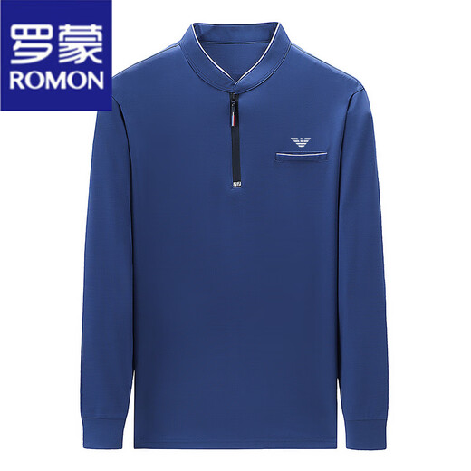 罗蒙（ROMON）纯棉长袖t恤男春秋季新款休闲简约卫衣纯色立领宽松打底衫上衣男 6625黑色 M 16590-120斤