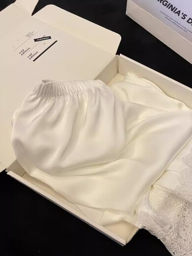 Mobeihai 2025 neuer langärmeliger Pyjamas für Frauen im Frühling und Herbsteise Seiden einfache Heimkleidung für Sommerkleidung 13533 Moonlight White M.