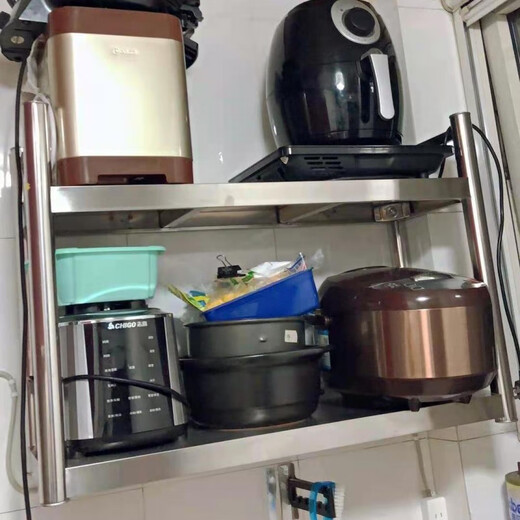 Qinkai 6225 Mal Rückkauf Edelstahl Küchenwandregal 2-lagiges Mikrowellenregal Wandschrank hängendes Wandgeschirrregal 3 verdickte Länge 100 Breite 40 Höhe 55 zwei Schichten