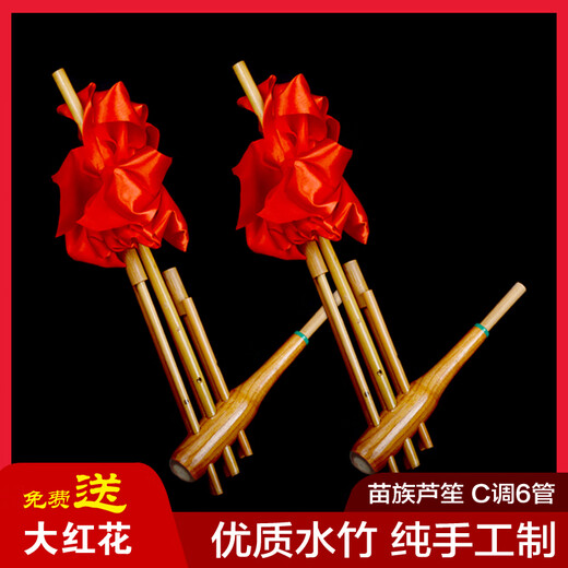 芦笙民族乐器贵州云南竹制6管6音C调舞台道具装饰纯手工优质水竹 小号吹响6个音 可吹曲 C调送花