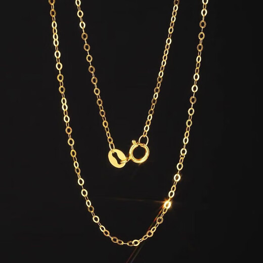 Jinshitong Lao Phoenix Gold Store 18K gold necklace women's O-shaped chain clavicle chain plain chain AU750 gold rose gold color gold K gold-yellow 0.8mm