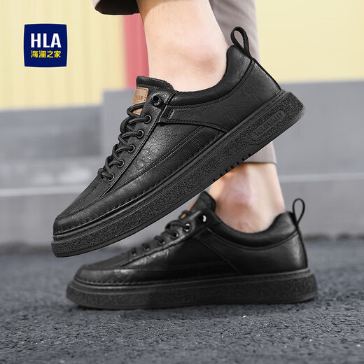 HaiLan Home (HLA) Men's Shoes Casual Shoes New Breathable Board Shoes You Lace-free Men's Retro Shoes Men's Black [Fleece Plus Style HAABXM4CBF675] 42