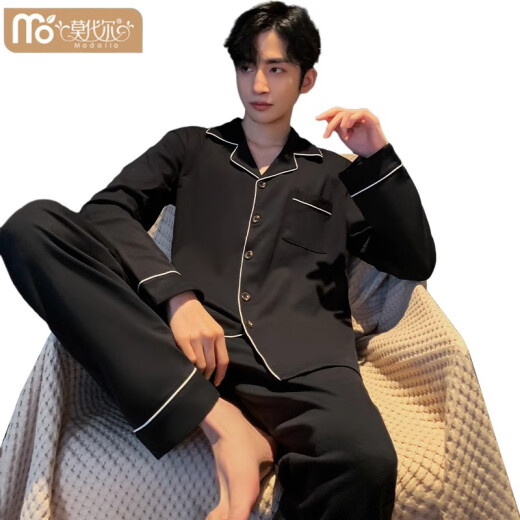 Pajamas modales de pijama para hombres Spring de algodón puro de manga larga y otoño Four Seasons 2025 Nuevo color sólido Boys Summer Cotton Home Clothing Juego G693 L Peso 100-130Jin [Jin equivale a 0.5 kg])
