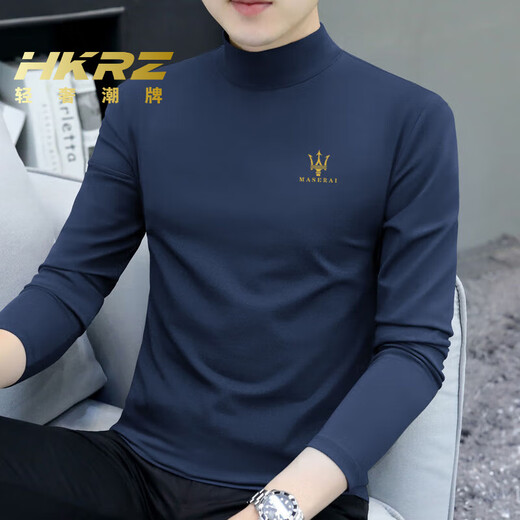 HKRZ high-end brand men's half turtleneck long-sleeved T-shirt men's spring, autumn and winter new slim casual bottoming shirt trendy top black/M240/no velvet 2XL (180) Recommended weight 145-160Jin Jin is equal to 0.5 kg