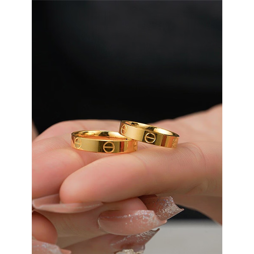 LPEZ pure gold 999 card ring ring car flower glossy gold ring male and female couple ring ring Valentine's Day gift pure gold ring 3.5cm No. 9 gold about 3.9-4.3