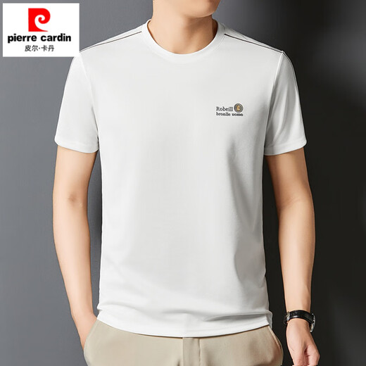 Pierre cardin 2025 summer new short-sleeved men's trendy round neck print middle-aged and young casual tops men's fashion T-shirt men 723-1 gray-green 3XL Recommended 165-180Jin [Jin equals 0.5 kg]